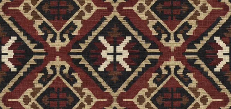 Image de motif ethnique turc sur un tapis rouge, blanc, beige et noir