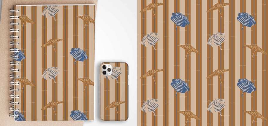 Image illustrant un motif à rayures verticales avec des dessins de parasol
