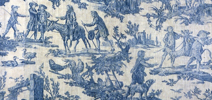 Image d’une toile de Jouy à motifs pastoraux