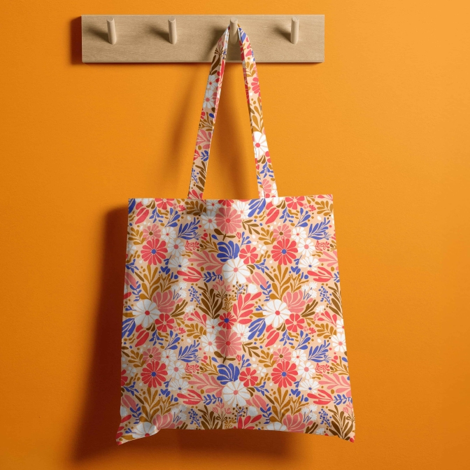 handmade tote bag with printed fabric