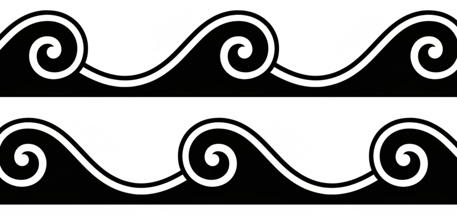 Image de motif ethnique maori noir et blanc reprenant les codes du koru