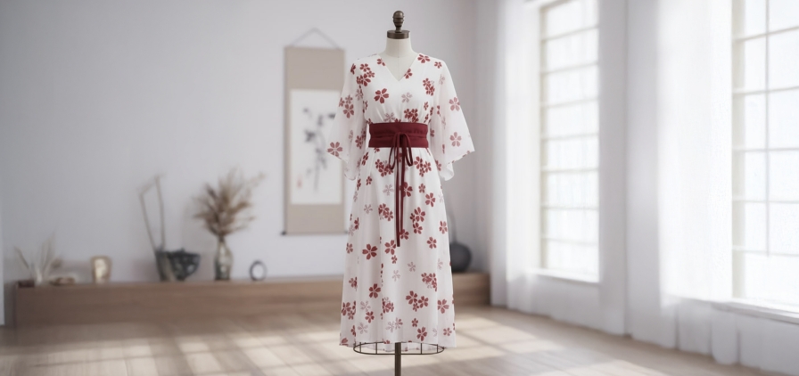 image d’une robe blanche à motifs japonais rouges