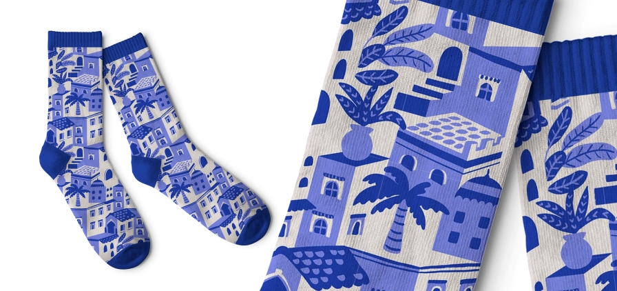 Image d’une paire de chaussettes a motif textile de paysage urbain
