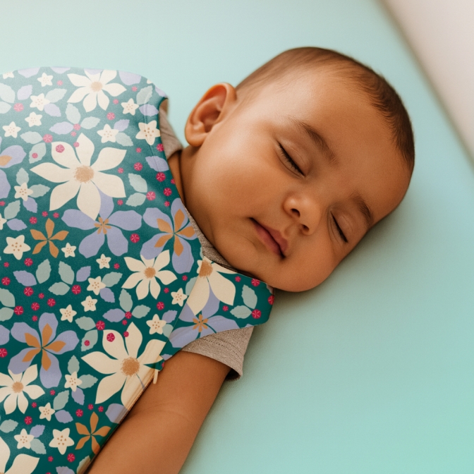 baby sleeping bag printed with a flower pattern