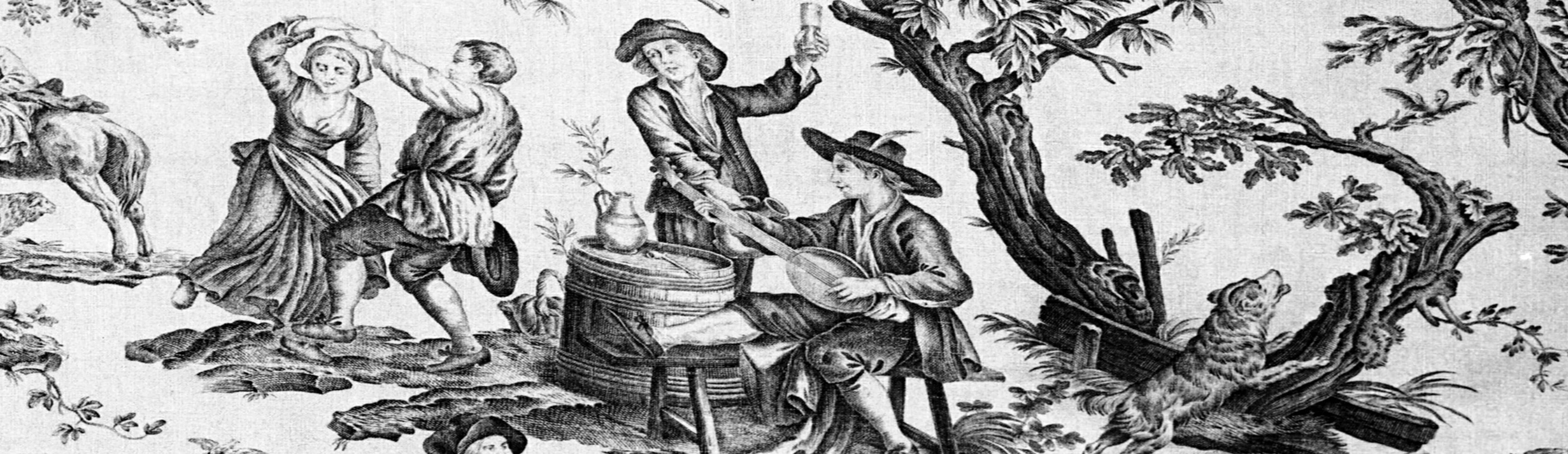 Image d’une toile de Jouy à motifs avec personnages